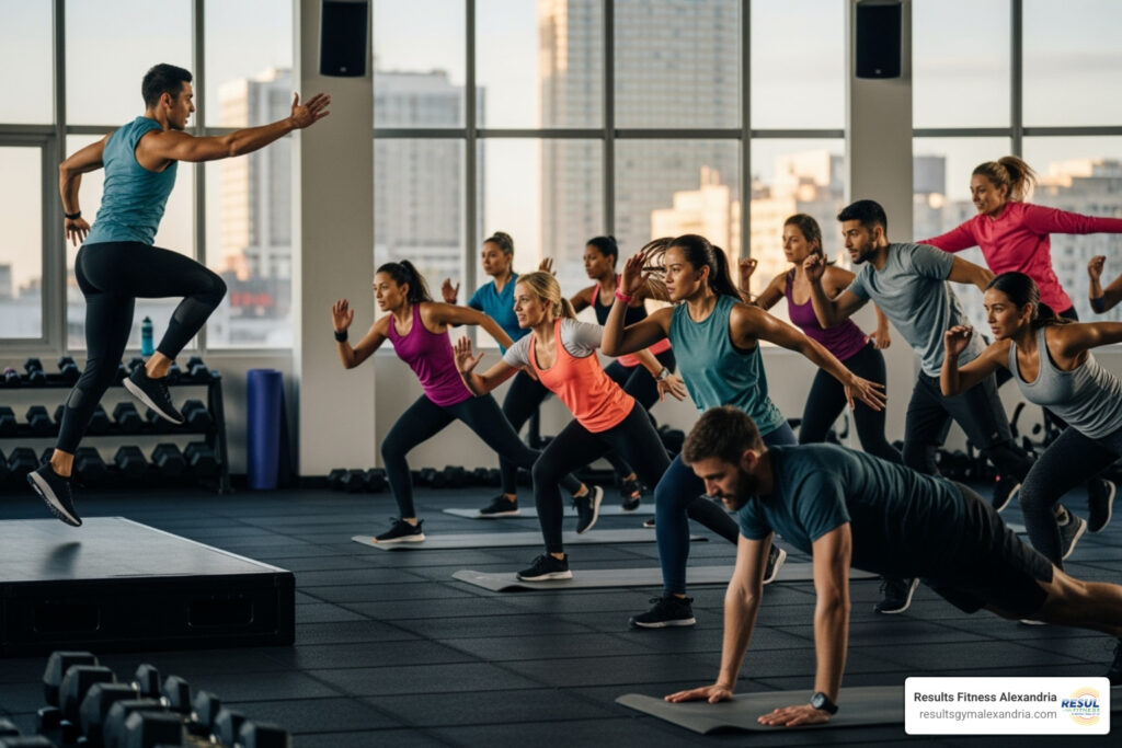 gym with fitness classes